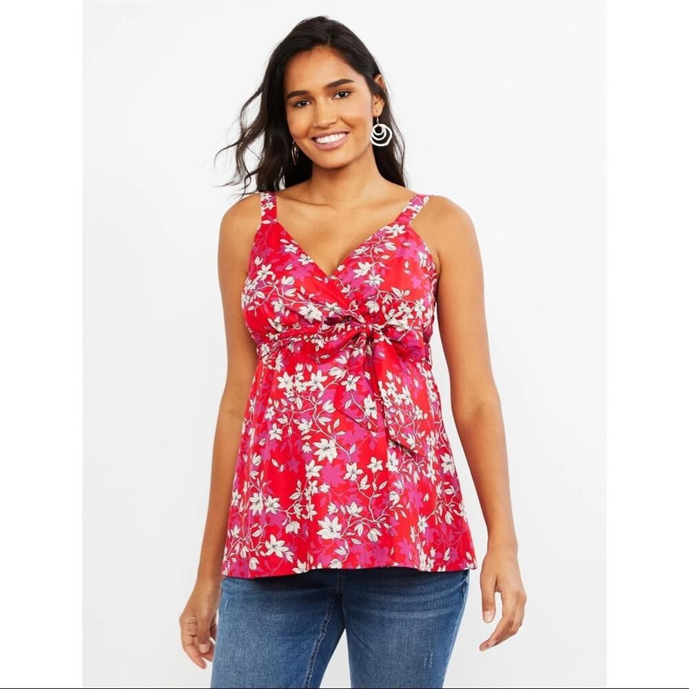 Motherhood Maternity Floral Sleeveless V Neck Tank Top Size Small